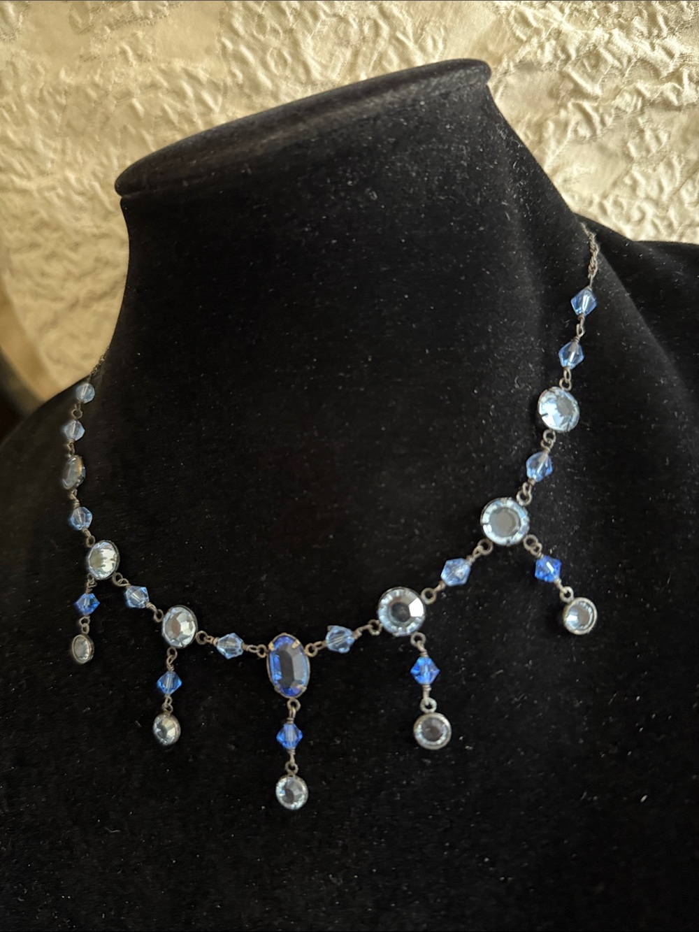 Crystal necklace deep and light blue sterling silver handmade vintage - Picture 3 of 5
